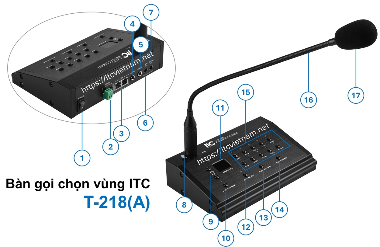 Hướng dẫn sử dụng, kết nối bộ Micro thông báo từ xa T-218(A)